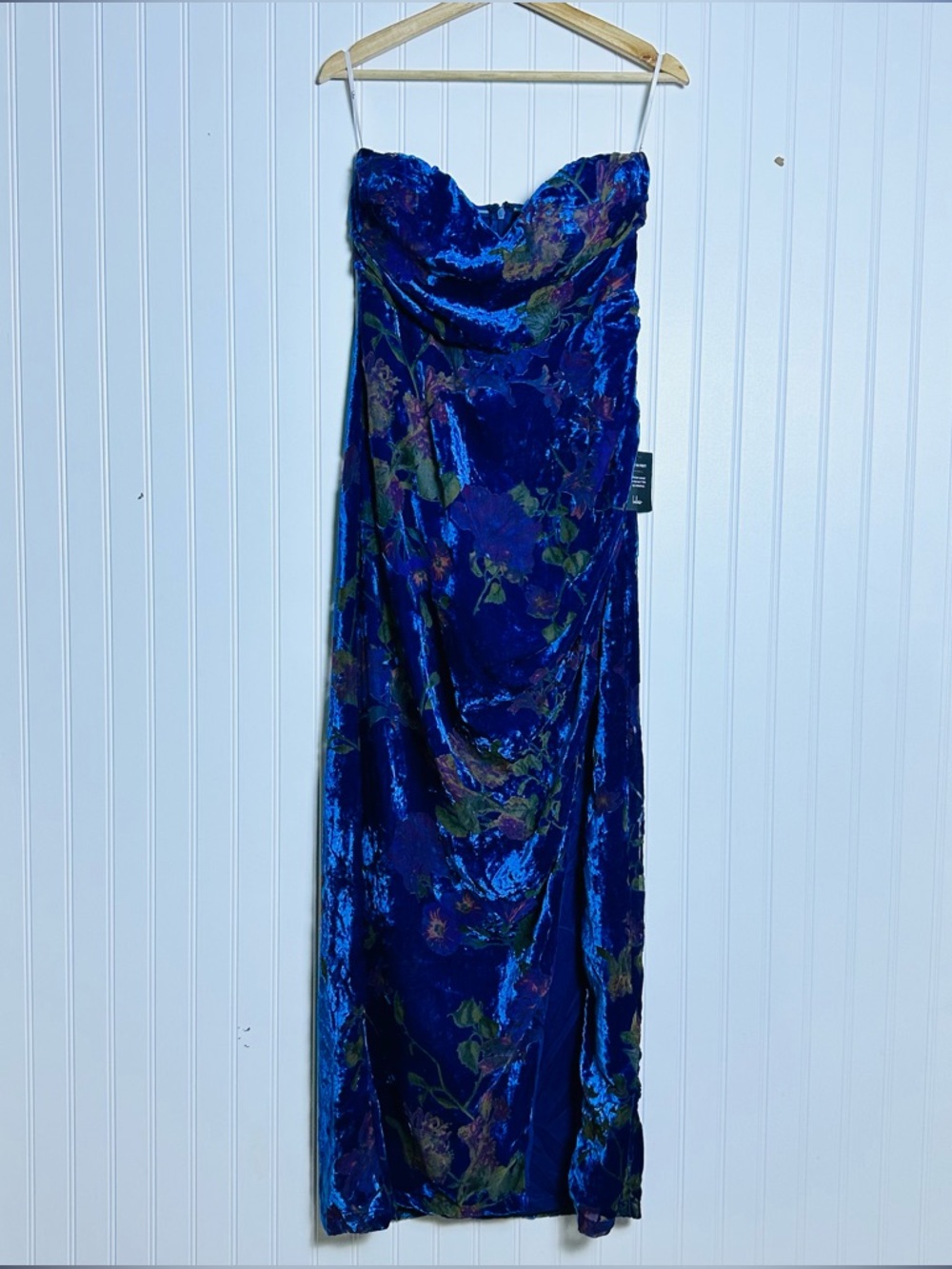 Lulu's Exquisite Blue Floral Burnout Velvet Strapless Maxi Dress M NWT NightOut - Picture 7 of 16
